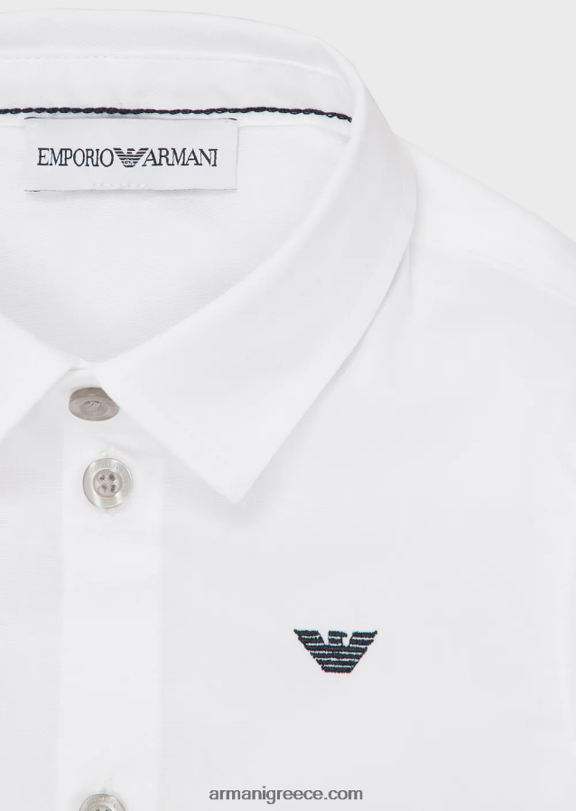 αγόρι Armani στρεντωμένο βαμβακερό πουκάμισο με κέντημα αετού 4046R62674 άσπρο