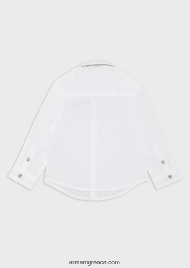 αγόρι Armani στρεντωμένο βαμβακερό πουκάμισο με κέντημα αετού 4046R62674 άσπρο