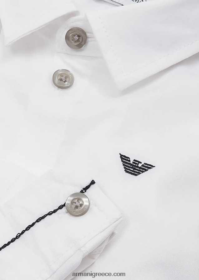 αγόρι Armani στρεντωμένο βαμβακερό πουκάμισο με κέντημα αετού 4046R62674 άσπρο