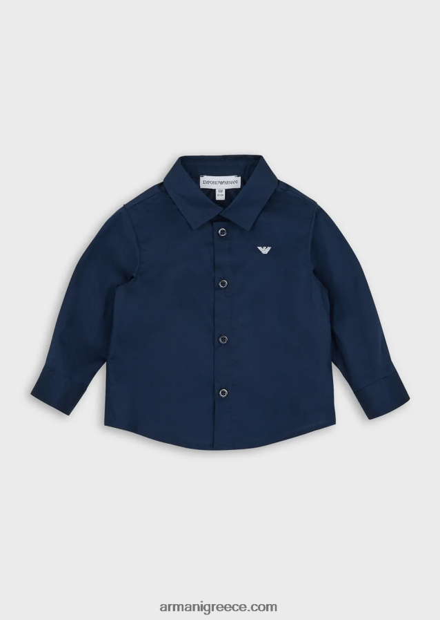 αγόρι Armani στρεντωμένο βαμβακερό πουκάμισο με κέντημα αετού 4046R62675