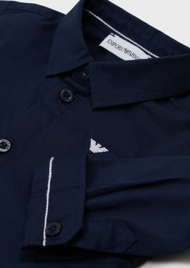 αγόρι Armani στρεντωμένο βαμβακερό πουκάμισο με κέντημα αετού 4046R62675