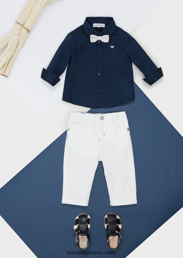 αγόρι Armani στρεντωμένο βαμβακερό πουκάμισο με κέντημα αετού 4046R62675