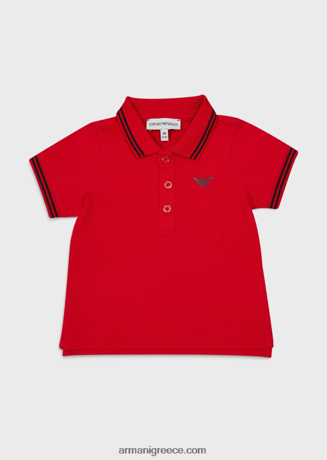 αγόρι Armani ελαστικό πικέ πόλο μπλουζάκι με ριγέ τελειώματα 4046R62677