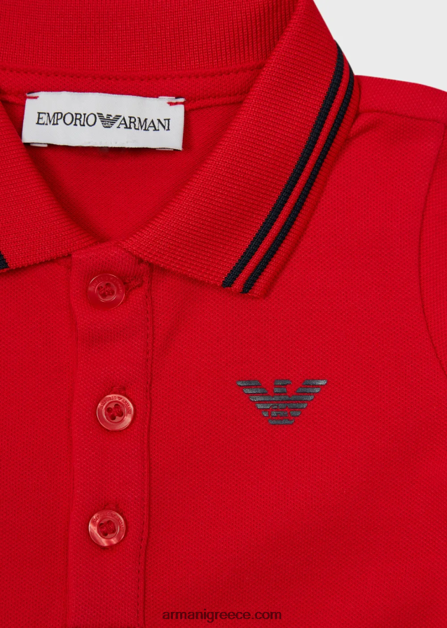 αγόρι Armani ελαστικό πικέ πόλο μπλουζάκι με ριγέ τελειώματα 4046R62677