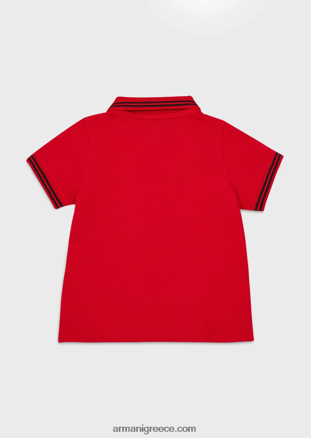 αγόρι Armani ελαστικό πικέ πόλο μπλουζάκι με ριγέ τελειώματα 4046R62677