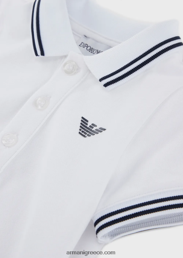 αγόρι Armani ελαστικό πικέ πόλο μπλουζάκι με ριγέ τελειώματα 4046R62678