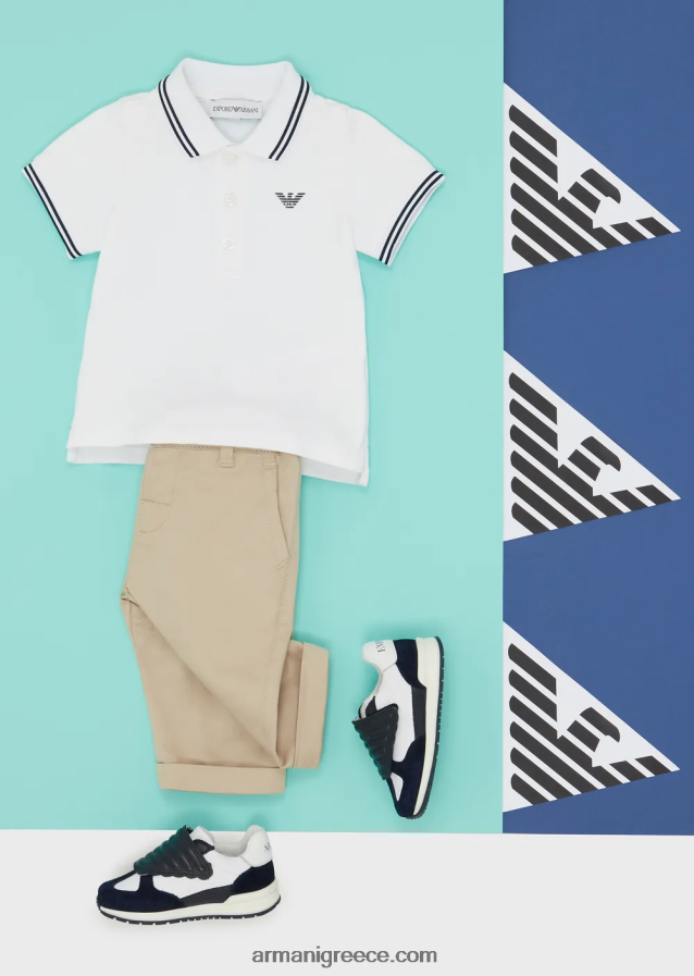 αγόρι Armani ελαστικό πικέ πόλο μπλουζάκι με ριγέ τελειώματα 4046R62678