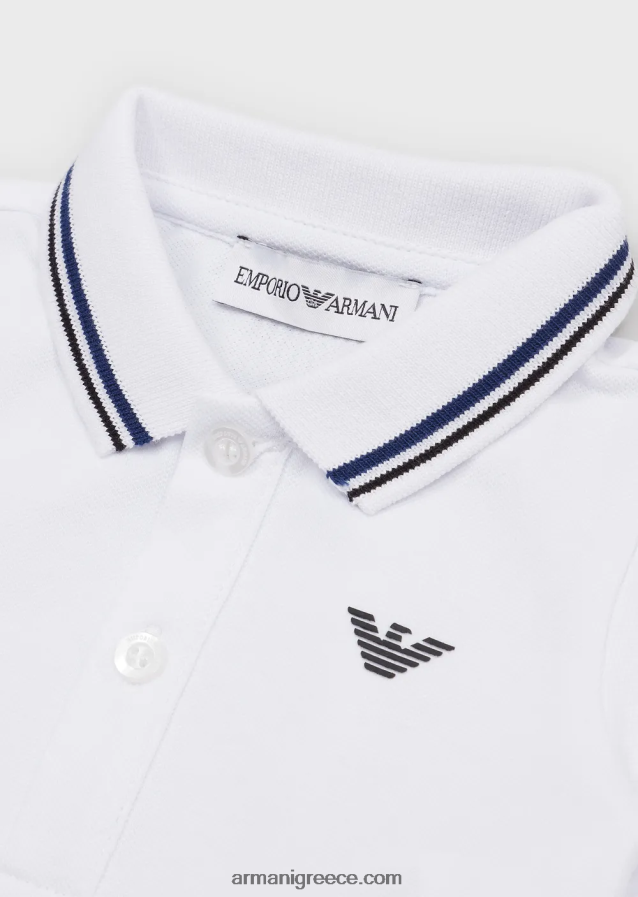 αγόρι Armani ελαστικό πικέ πόλο μπλουζάκι με ριγέ τελειώματα 4046R62679 άσπρο