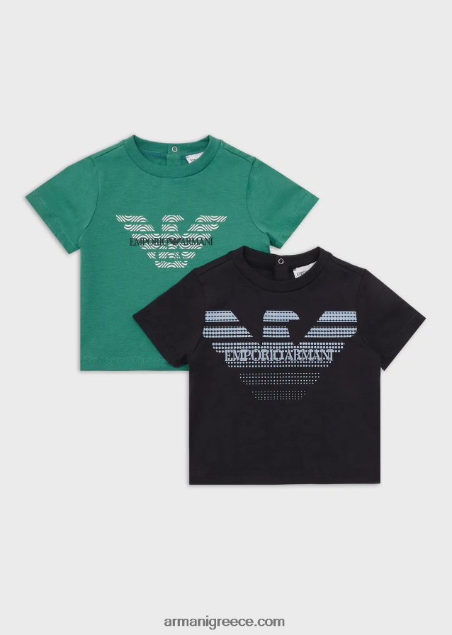 αγόρι Armani δύο συσκευασίες από βιολογικά μπλουζάκια ζέρσεϊ με λογότυπο αετού 4046R62687 μπλε