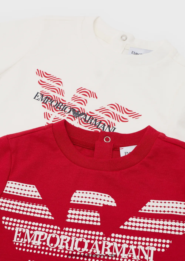 αγόρι Armani δύο συσκευασίες από βιολογικά μπλουζάκια ζέρσεϊ με λογότυπο αετού 4046R62688 άσπρο