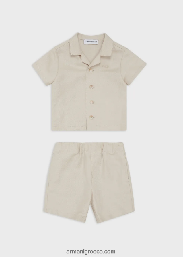 αγόρι Armani σετ που αποτελείται από λινό παντελόνι και πουκάμισο 4046R62696 μπεζ