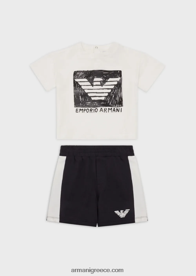 αγόρι Armani Μπλουζάκι από βιολογικό ζέρσεϊ και παντελόνι σετ με υπερμεγέθη αετό 4046R62697 άσπρο