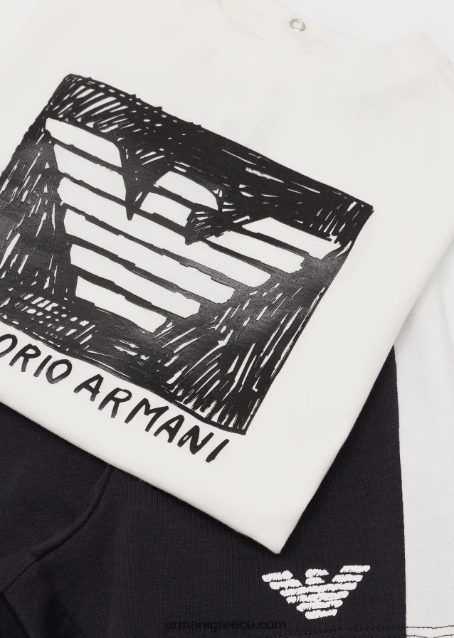 αγόρι Armani Μπλουζάκι από βιολογικό ζέρσεϊ και παντελόνι σετ με υπερμεγέθη αετό 4046R62697 άσπρο