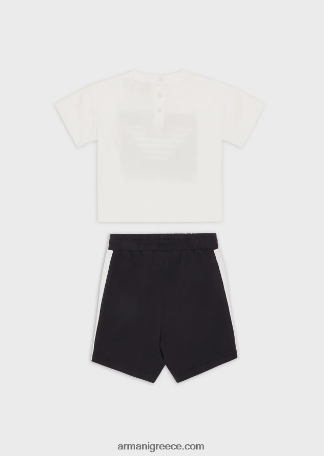 αγόρι Armani Μπλουζάκι από βιολογικό ζέρσεϊ και παντελόνι σετ με υπερμεγέθη αετό 4046R62697 άσπρο