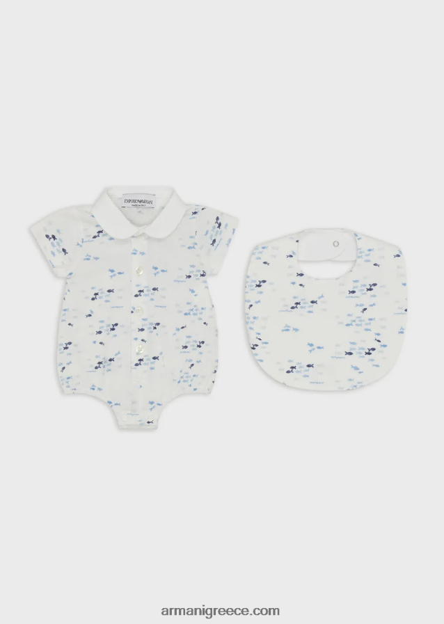 αγόρι Armani σετ δώρου ρόμπα και σαλιάρα σε στάμπα ψαράκι 4046R62700 πρότυπο