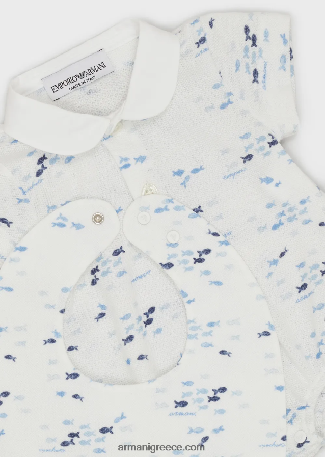 αγόρι Armani σετ δώρου ρόμπα και σαλιάρα σε στάμπα ψαράκι 4046R62700 πρότυπο