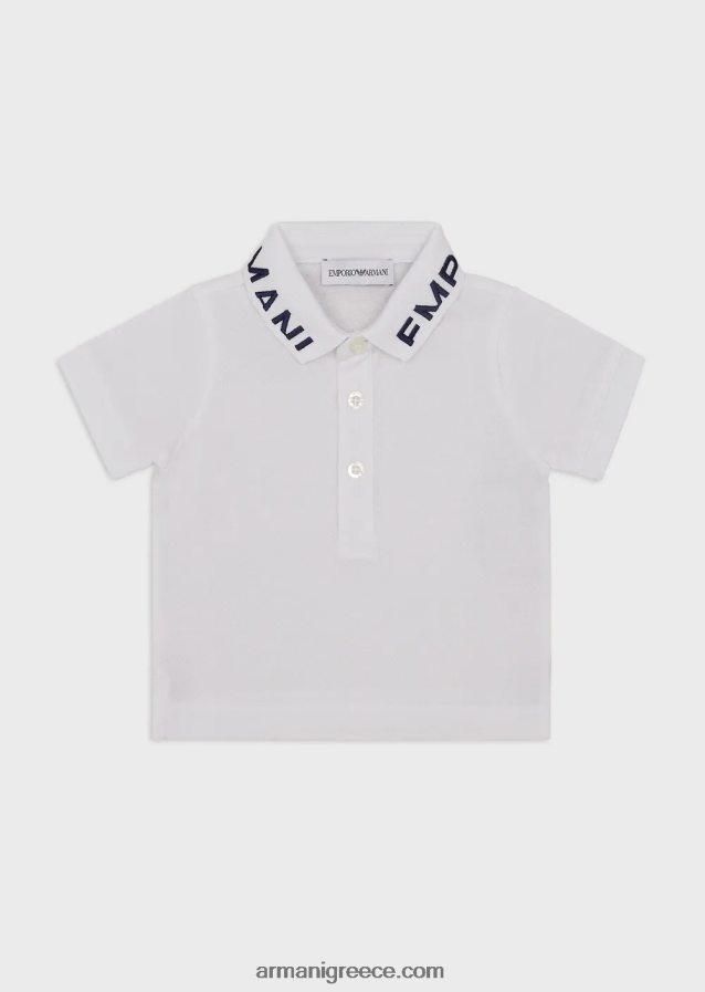 αγόρι Armani Πικέ μπλουζάκι πόλο μερσερίντ με λογότυπο γιακά 4046R62705 άσπρο