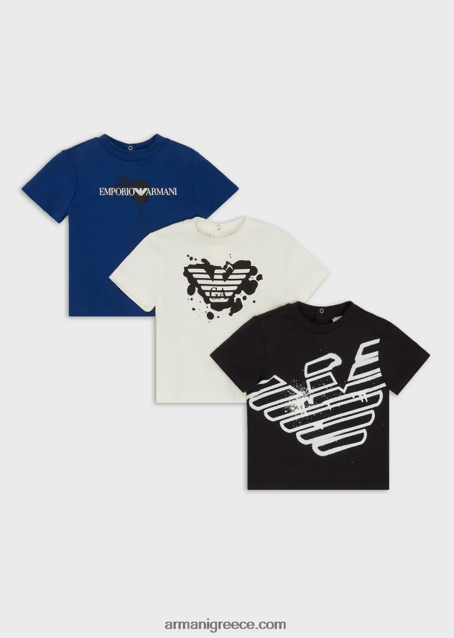 αγόρι Armani τριών πακέτα μπλουζάκια ζέρσεϊ με τύπωμα λογότυπου 4046R62708 πρότυπο
