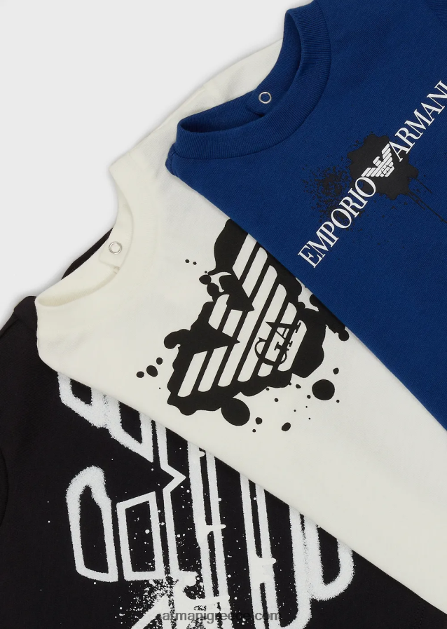 αγόρι Armani τριών πακέτα μπλουζάκια ζέρσεϊ με τύπωμα λογότυπου 4046R62708 πρότυπο