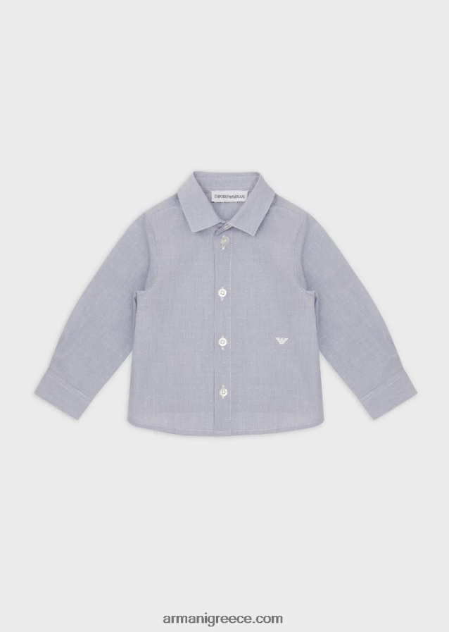 αγόρι Armani Βαμβακερό πουκάμισο με βελόνα με ζακάρ πουά 4046R62712 ναυτικό μπλε