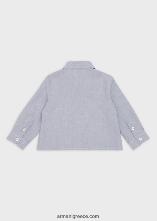 αγόρι Armani Βαμβακερό πουκάμισο με βελόνα με ζακάρ πουά 4046R62712 ναυτικό μπλε