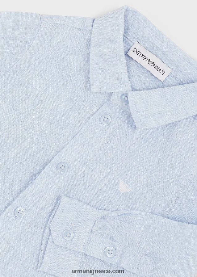 αγόρι Armani λινό πουκάμισο με κέντημα αετού 4046R62737 γαλανός