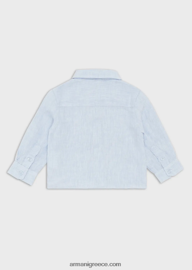 αγόρι Armani λινό πουκάμισο με κέντημα αετού 4046R62737 γαλανός