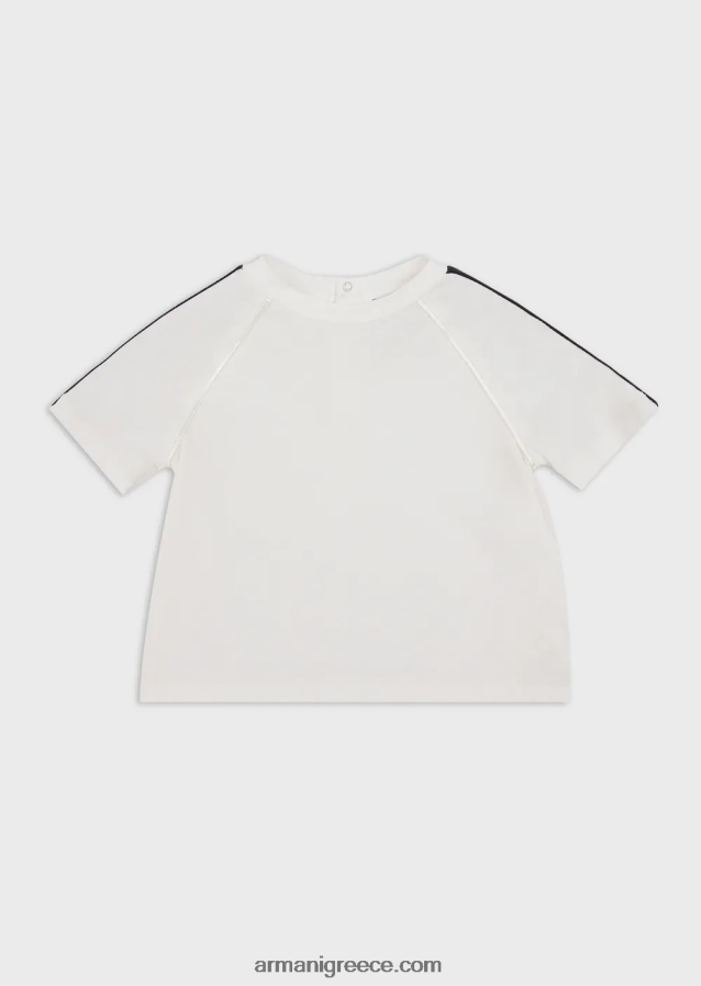 αγόρι Armani T-shirt pima-jersey με ταινία λογότυπου 4046R62714 άσπρο