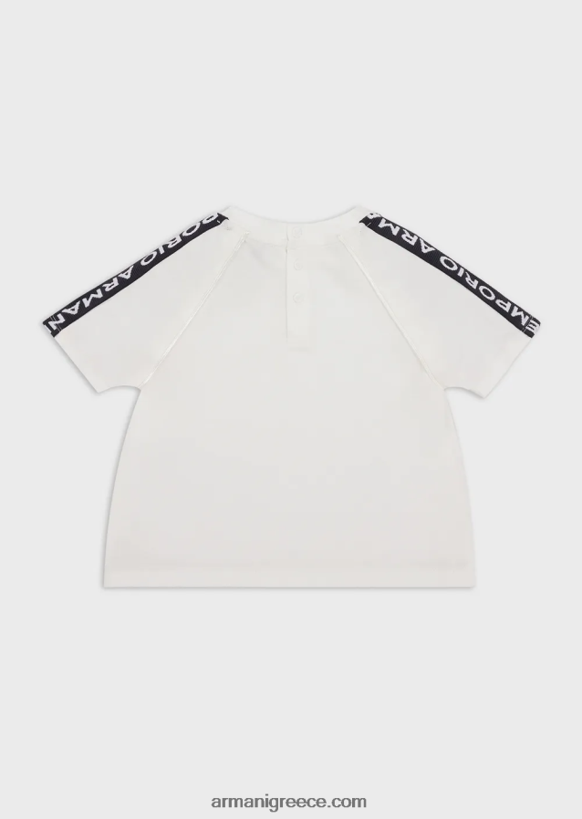 αγόρι Armani T-shirt pima-jersey με ταινία λογότυπου 4046R62714 άσπρο