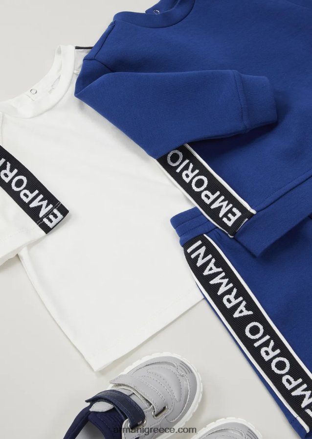 αγόρι Armani T-shirt pima-jersey με ταινία λογότυπου 4046R62714 άσπρο