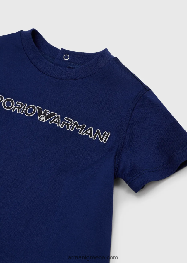 αγόρι Armani T-shirt από ζέρσεϊ tencel blend με κέντημα λογότυπου 4046R62729 μπλε