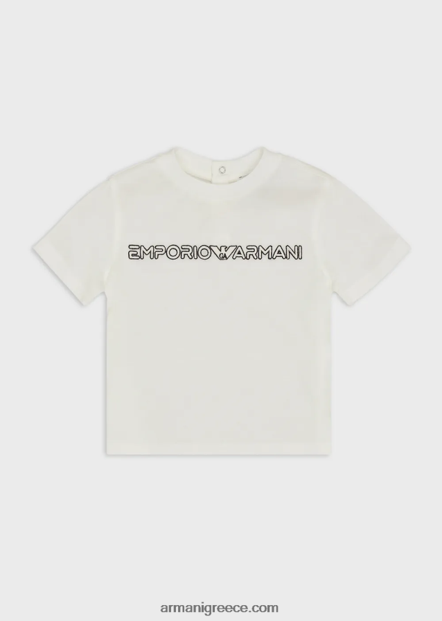 αγόρι Armani T-shirt από ζέρσεϊ tencel blend με κέντημα λογότυπου 4046R62730 άσπρο
