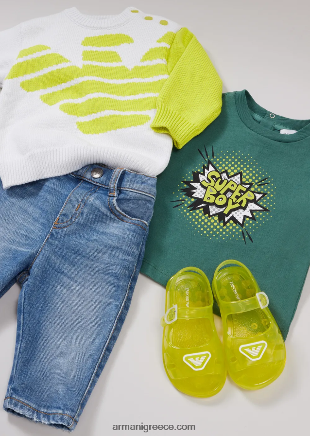 αγόρι Armani Τζιν τζιν j07 με ένθετο λογότυπο στη μέση 4046R62703 γαλάζιο