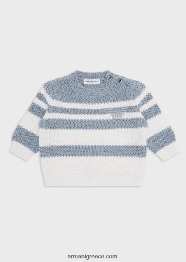 αγόρι Armani jumper με ρίγες ζακάρ και κέντημα αετού 4046R62691 γαλανός