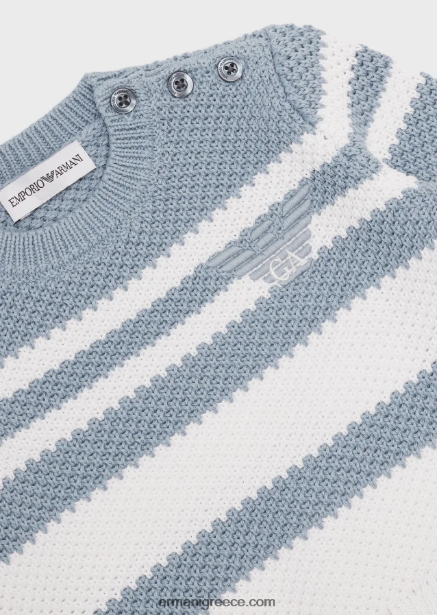 αγόρι Armani jumper με ρίγες ζακάρ και κέντημα αετού 4046R62691 γαλανός