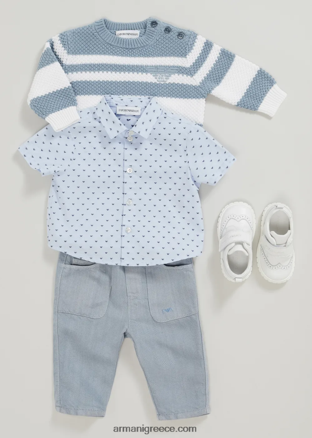 αγόρι Armani jumper με ρίγες ζακάρ και κέντημα αετού 4046R62691 γαλανός