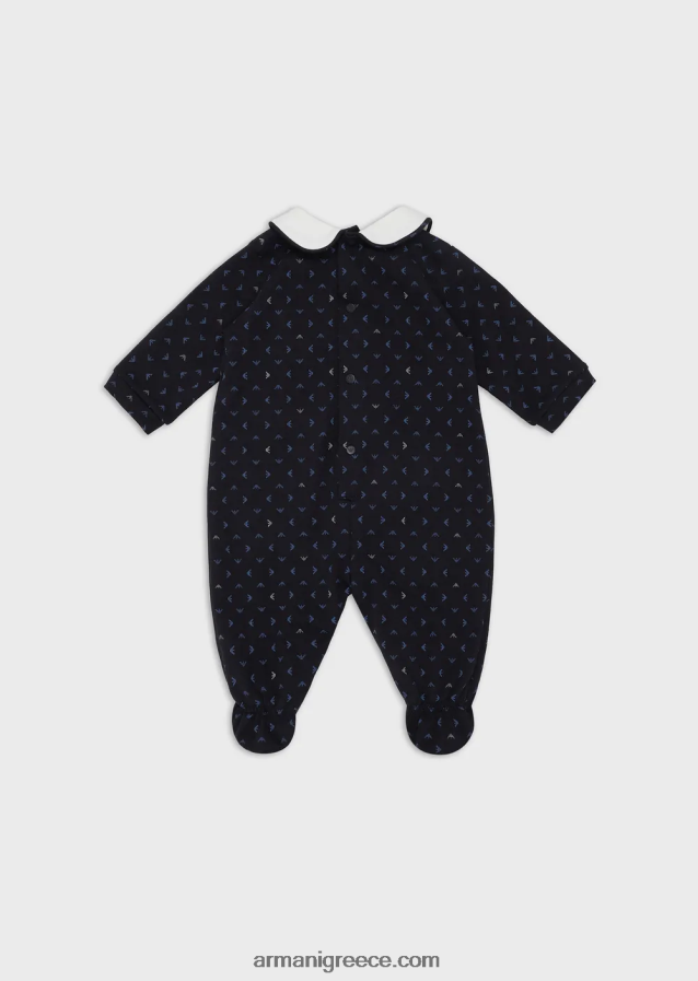 αγόρι Armani onesie με γιακά peter pan και ολόγυρα αετό op-art 4046R62716 άσπρο