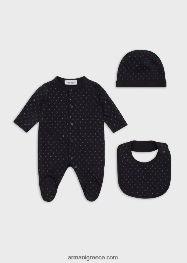 αγόρι Armani σετ δώρου με ολόσωμο αετό op-art στο πλάι, σαλιάρα και φασόλια 4046R62726