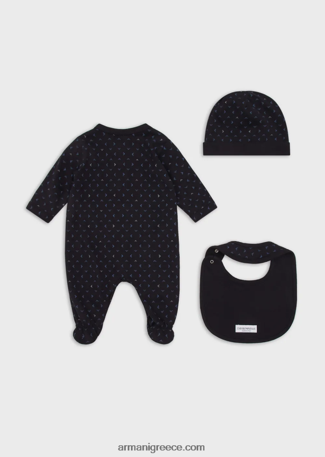 αγόρι Armani σετ δώρου με ολόσωμο αετό op-art στο πλάι, σαλιάρα και φασόλια 4046R62726