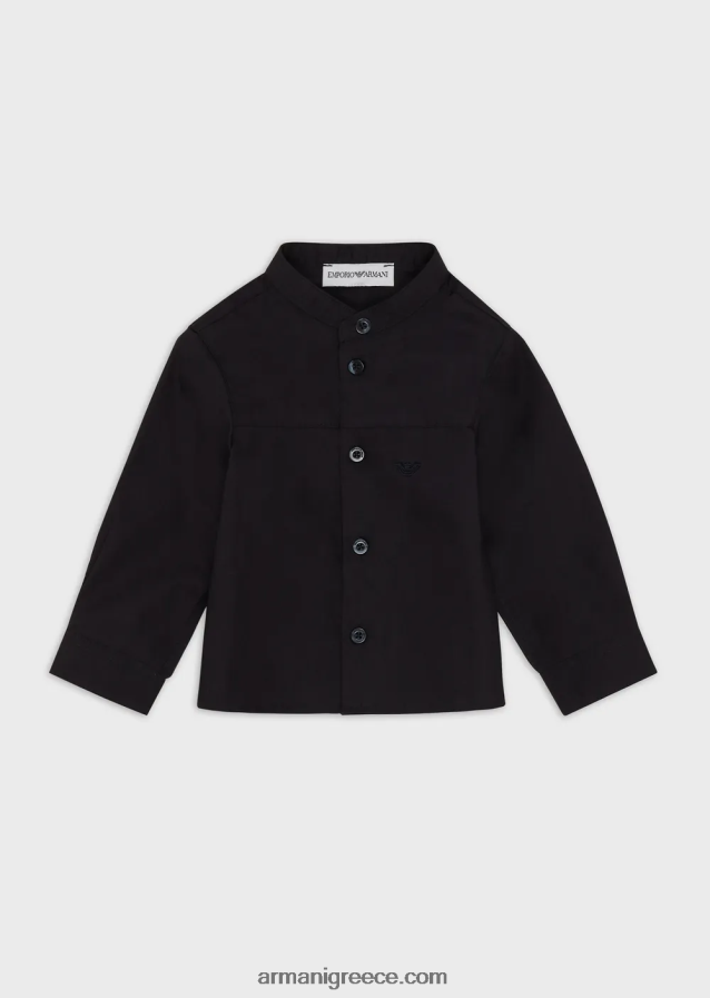 αγόρι Armani πουκάμισο pima με γιακά γκουρού και ζυγό 4046R62692 ναυτικό μπλε