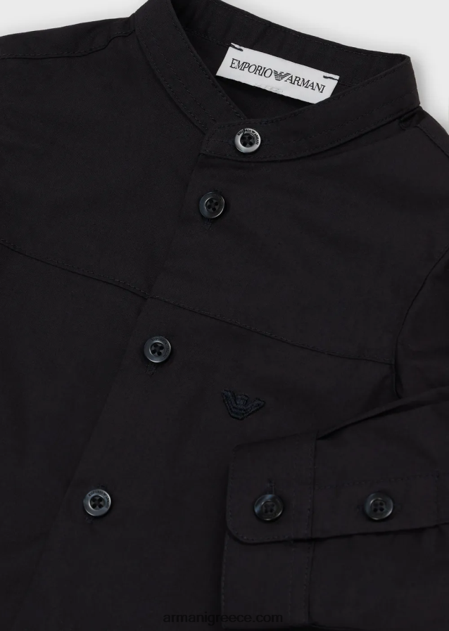 αγόρι Armani πουκάμισο pima με γιακά γκουρού και ζυγό 4046R62692 ναυτικό μπλε