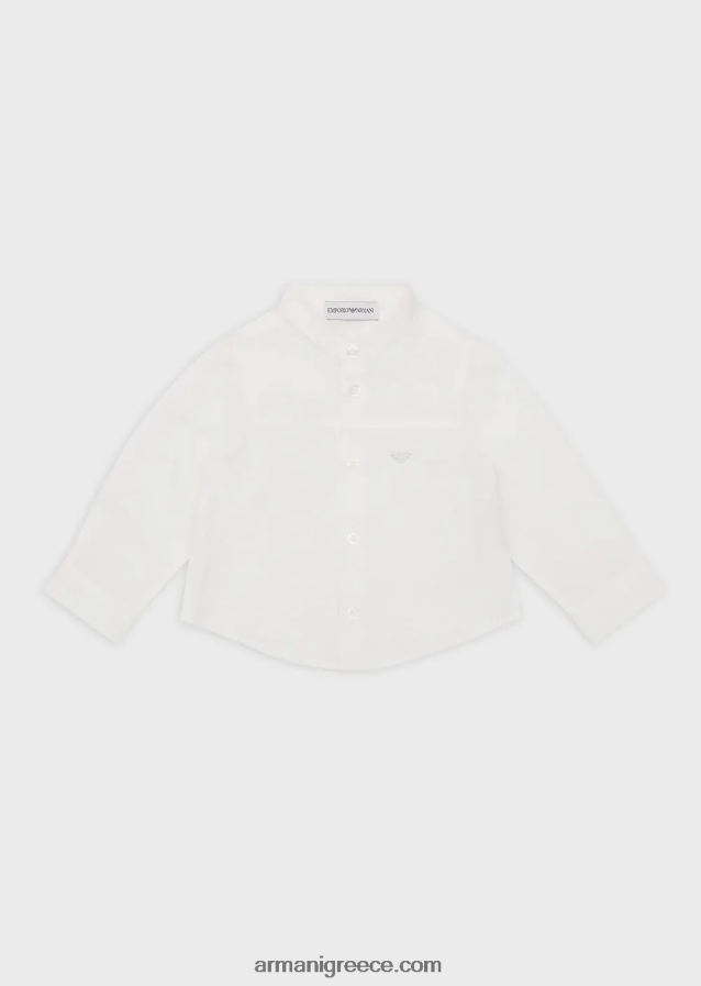 αγόρι Armani πουκάμισο pima με γιακά γκουρού και ζυγό 4046R62693 άσπρο