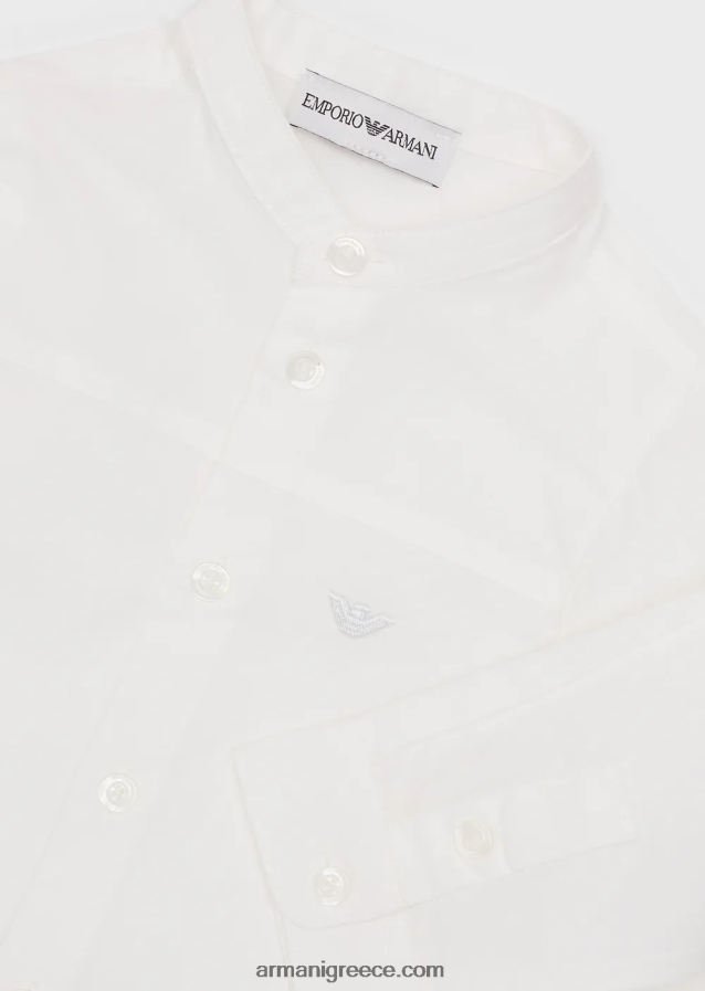 αγόρι Armani πουκάμισο pima με γιακά γκουρού και ζυγό 4046R62693 άσπρο