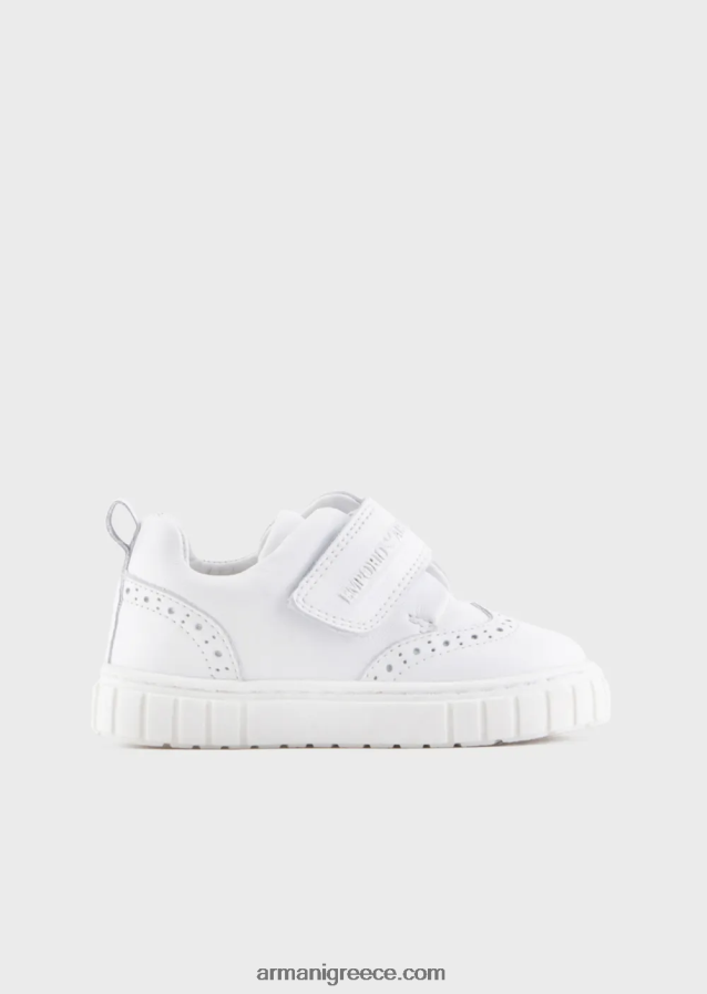 αγόρι Armani sneakers από μαλακό δέρμα με λεπτομέρεια στο φτερό και velcro 4046R62683 άσπρο