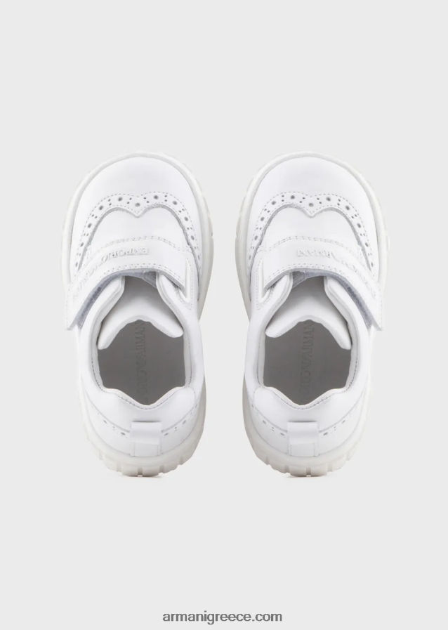 αγόρι Armani sneakers από μαλακό δέρμα με λεπτομέρεια στο φτερό και velcro 4046R62683 άσπρο