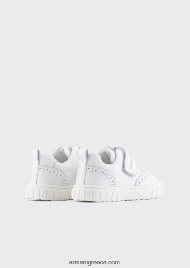 αγόρι Armani sneakers από μαλακό δέρμα με λεπτομέρεια στο φτερό και velcro 4046R62683 άσπρο