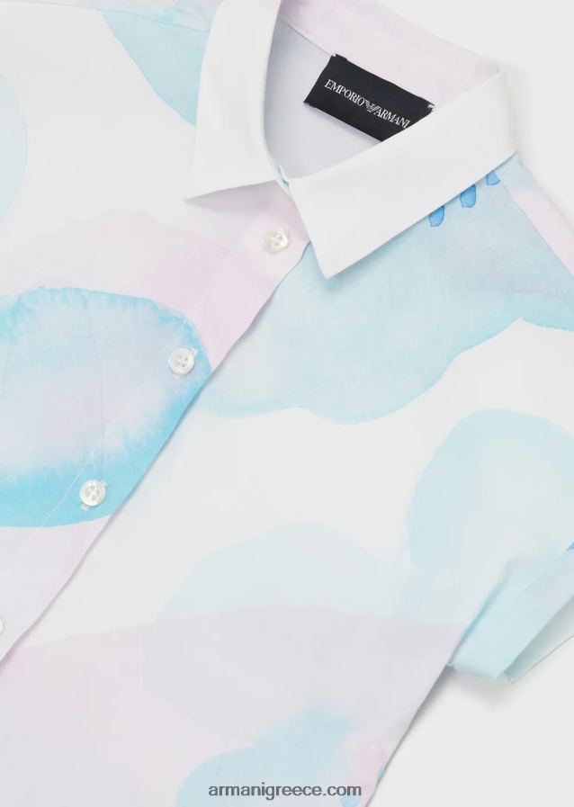 κορίτσι Armani κοντομάνικο πουκάμισο ποπλίνα με ακουαρέλα λουλουδάτο στάμπα 4046R62540