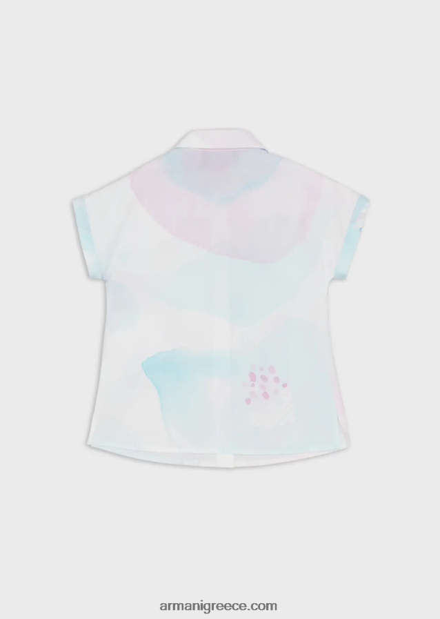 κορίτσι Armani κοντομάνικο πουκάμισο ποπλίνα με ακουαρέλα λουλουδάτο στάμπα 4046R62540