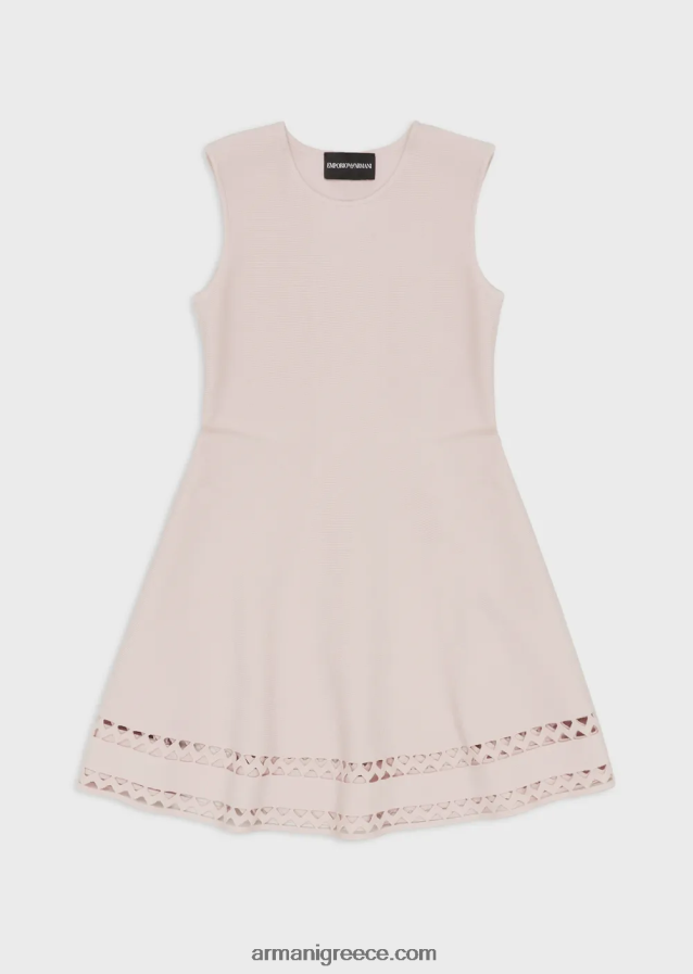 κορίτσι Armani πλεκτό φόρεμα με φαρδύ προφίλ με κοπή με λέιζερ 4046R62542 ροζ