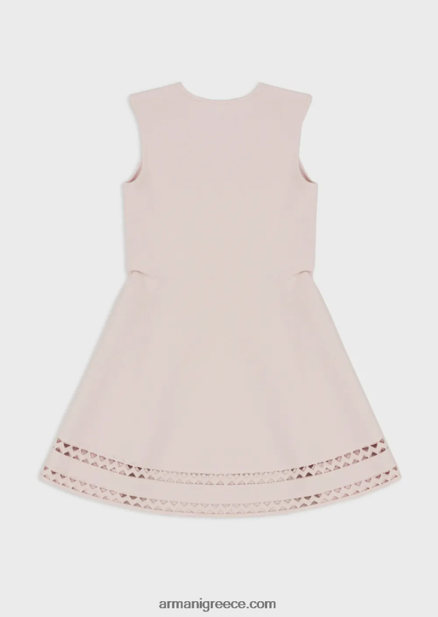 κορίτσι Armani πλεκτό φόρεμα με φαρδύ προφίλ με κοπή με λέιζερ 4046R62542 ροζ